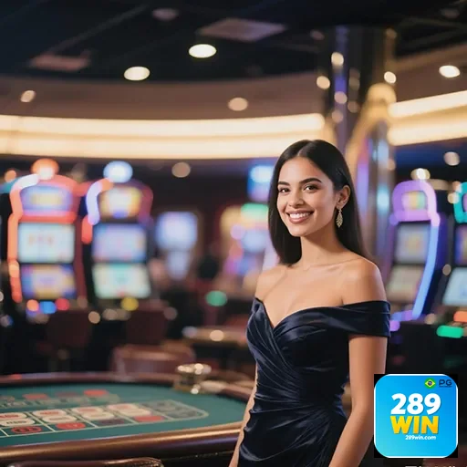Imagem de um cassino com o logo 289win, destaque para jogos e apostas, representando diversão e entretenimento no site 2